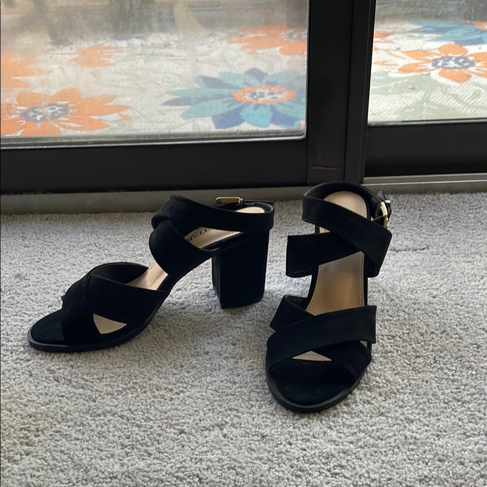 Elegant Black Women's Heeled Sandals- wrap around ankle strap